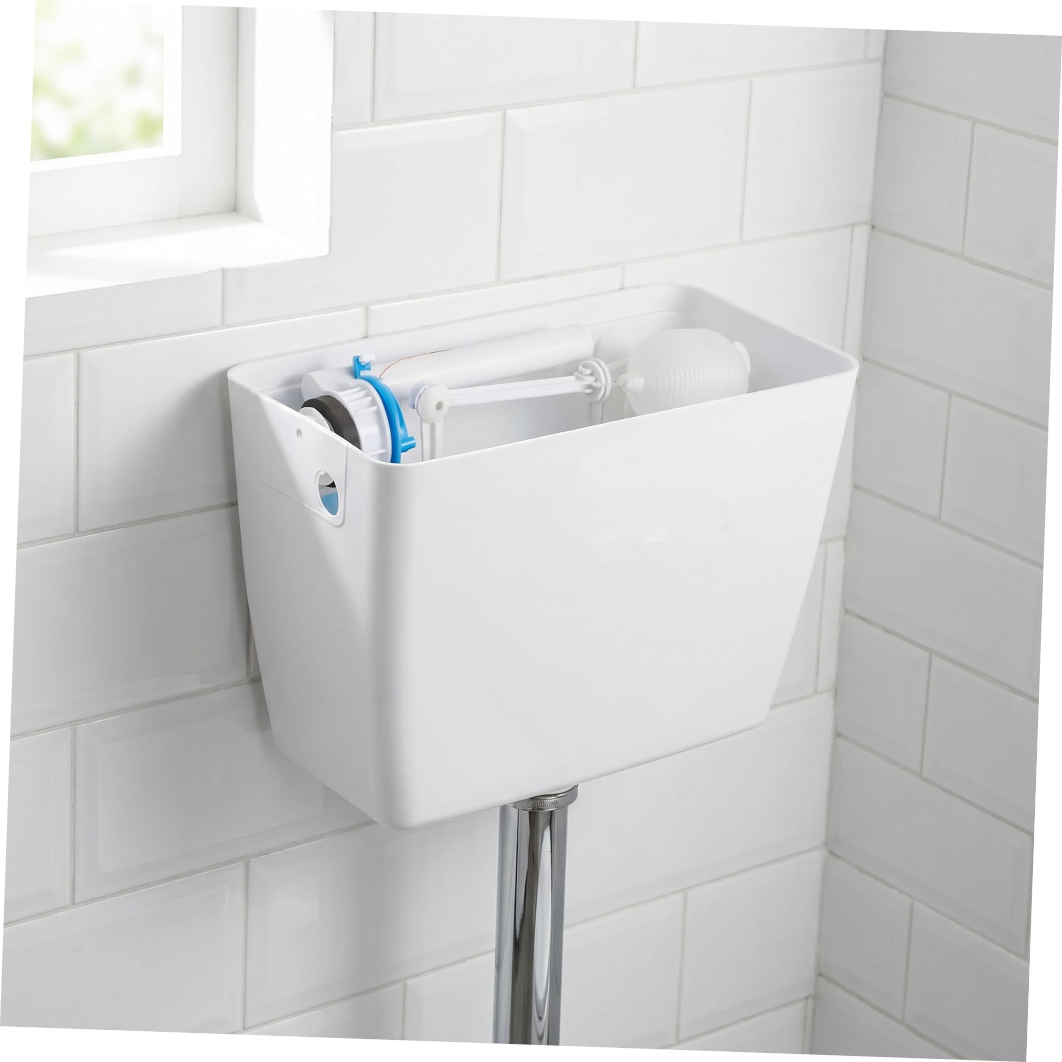 Toilettenspülkasten mit Zugkette, Wandmontage, Weißer Kunststoff