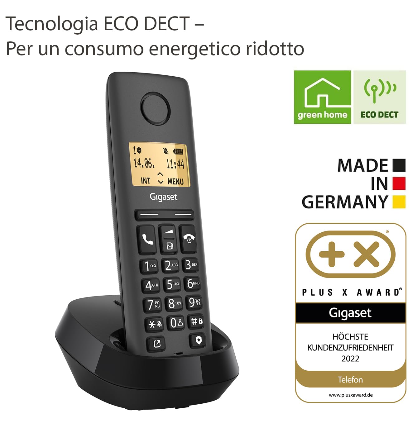 Gigaset PURE 120 - Telefono cordless - Protezione dalle chiamate indesiderate, Nero Antracite [Compatibile in IT, DE, FR, NL, BE, CHE, AUT]