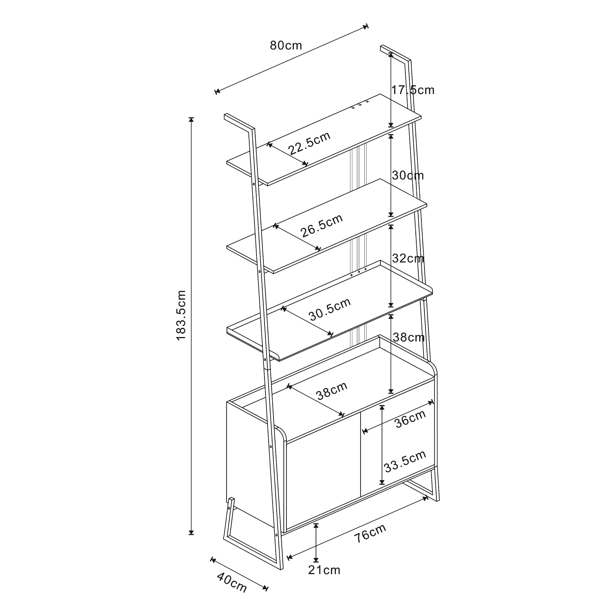 [en.casa] Set di 4 Mobili per Soggiorno Ufficio Composto di Mobile TV 3 Scaffali a Scala Mobili in Stile Industriale - Nero
