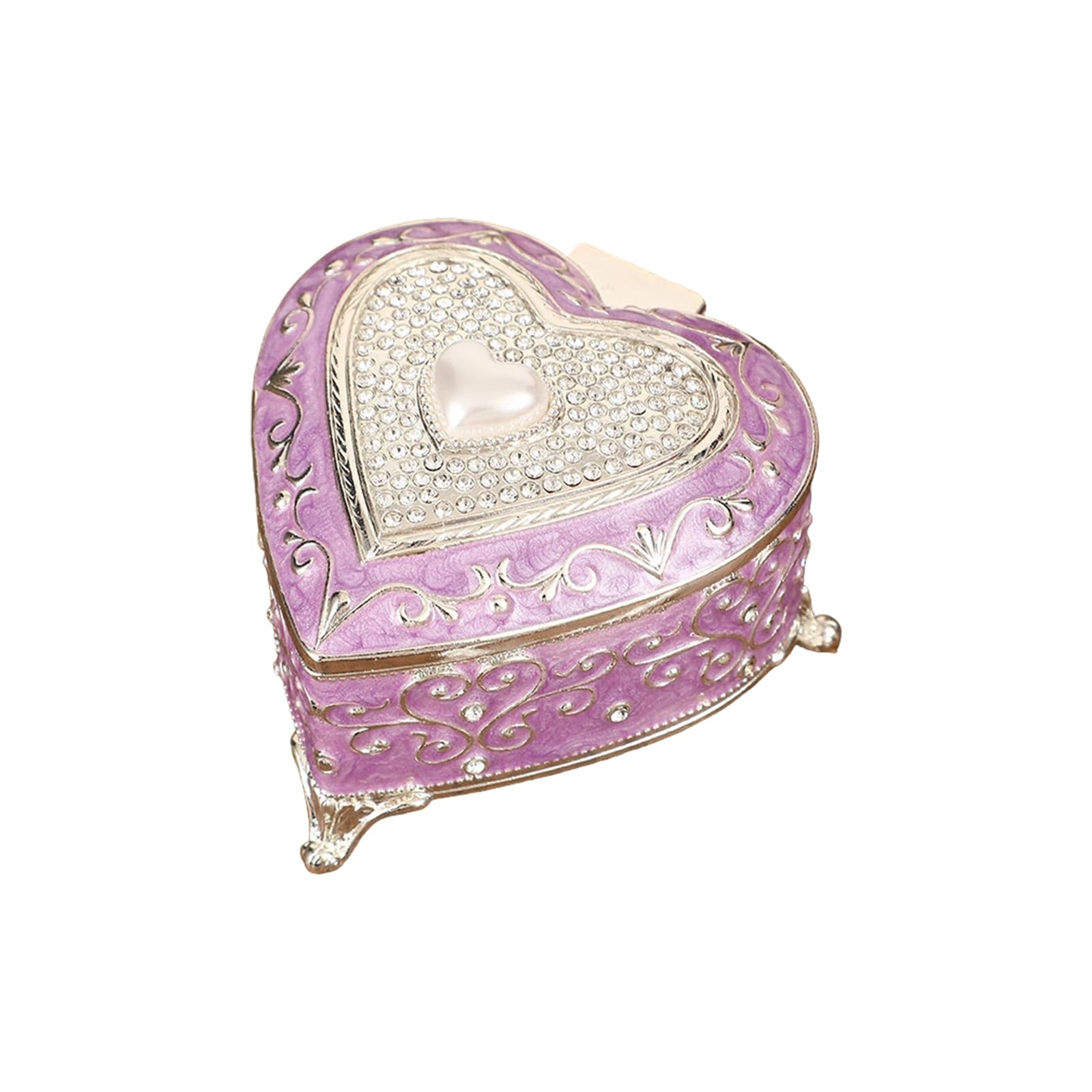 Crystal Lid Jewelry Box, Heart-Shaped Zinc Alloy Trinket Box for Earring and Pendant Vanity Storage At Home Display Heart Shaped Jewelry Trinket Small Earring Pendant Storage Vanity Dresser Tabletop
