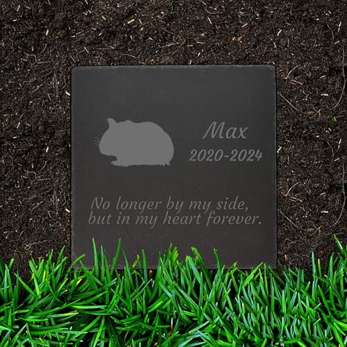 Jodimitty Hamster Grabstein Gedenkstein personalisierte Name & Lebensspanne & Nachricht, Quadratischer Grabschmuck Wetterfest Grabplatte mit Gravur Tombstone 10cm/15cm/20cm
