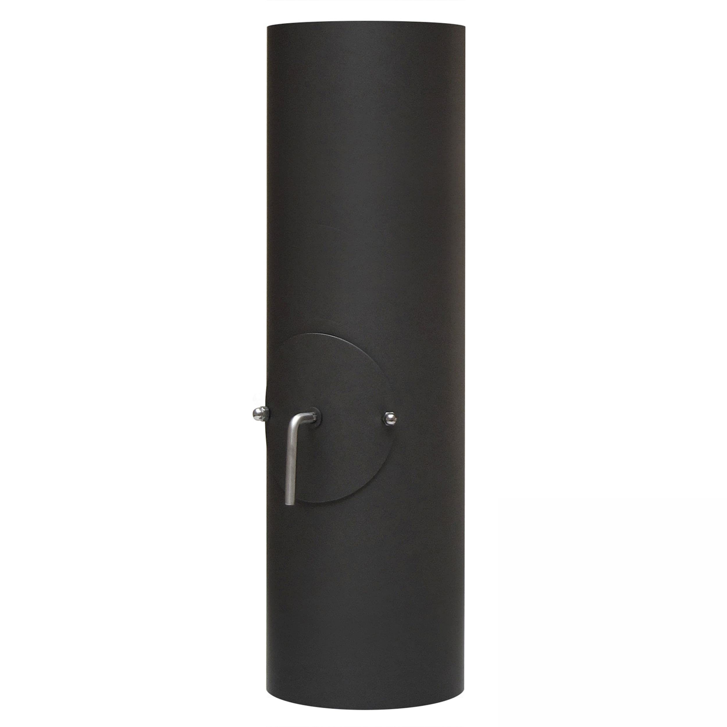 raik Rauchrohr/Ofenrohr mit Zugregulierung, Tür und Kondensatring 150 mm Durchmesser 500 mm Länge 2 mm Stärke Stahlblech Schwarz SH103-150-sw