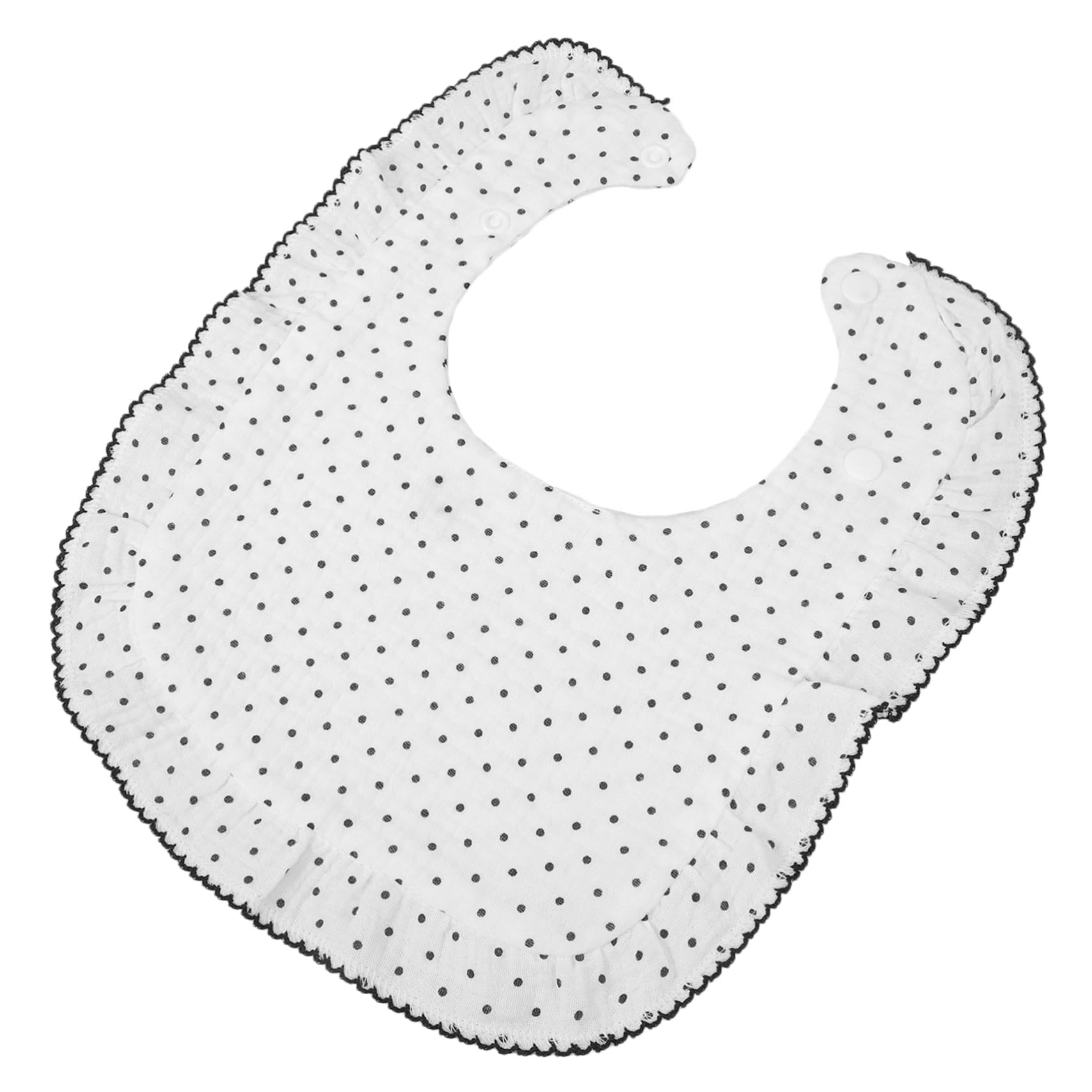 Bavoir Coton U-forme Absorbant et Confortable Protection Anti-bave pour Repas et Salive Facile à Fixer avec Bouton-pression Blanc à Pois
