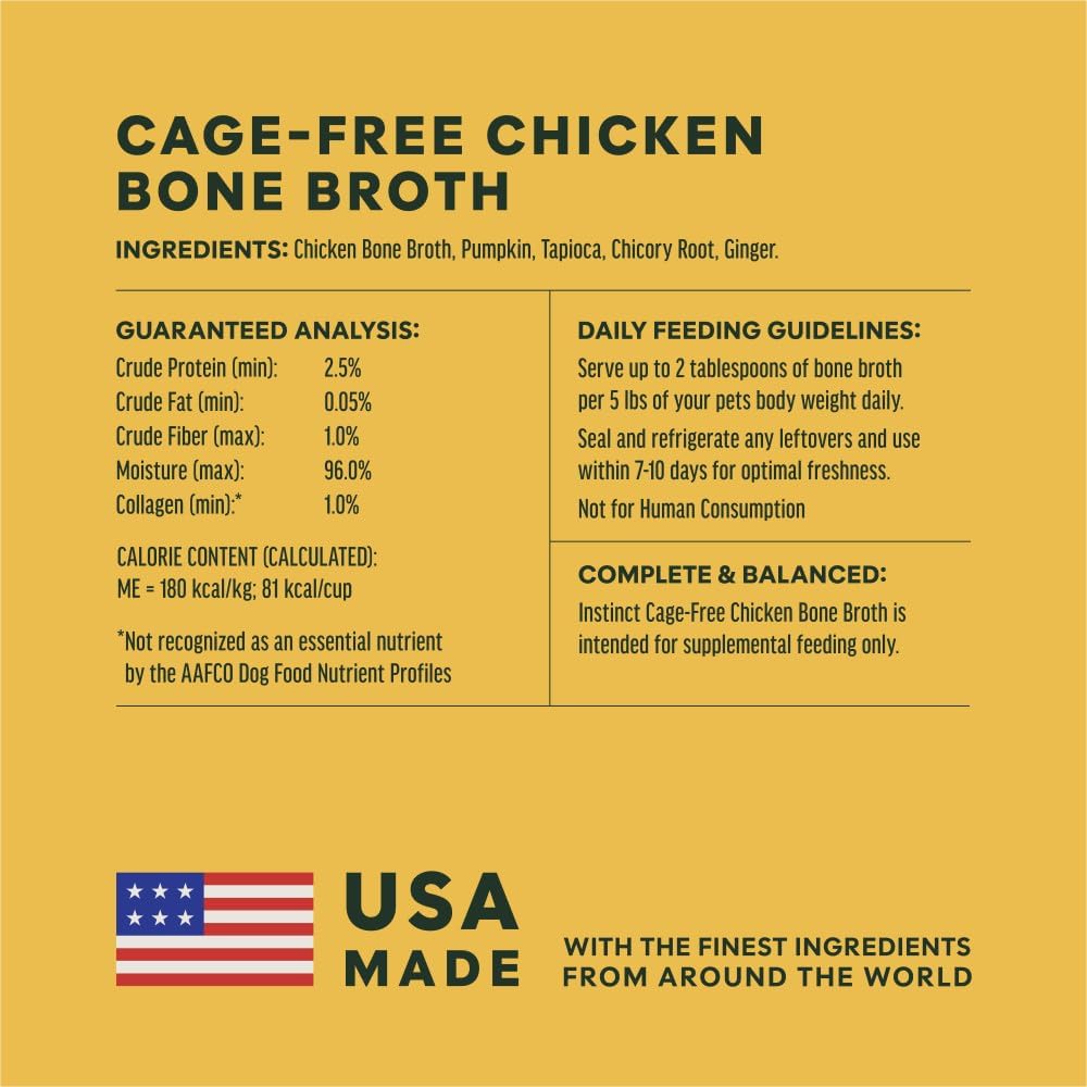 Instinct Bone Broth, Meal Topper for Dogs, Human Grade - Cage-Free Chicken, 16 oz. Pouch