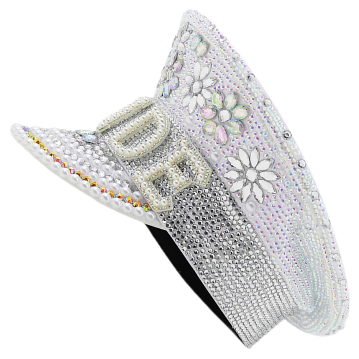 FOMIYES Sombrero de Capitán con Gemas de Imitación para Novia y Despedida de Soltera, Talla Única Ajustable, Accesorio para Bodas y Fiestas, Elegante Sombrero Plano para Fotografía