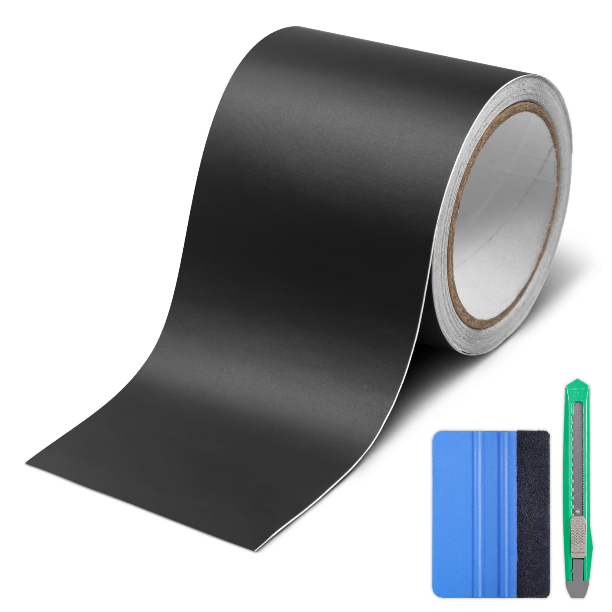 Lypumso Matte Black Vinyl Wrap Tape Roll, 4 Inch x 30ft Self-Adhesive Black Out Chrome Delete Tape with Tool Kit Air Release Adhesive Detailing Wrap