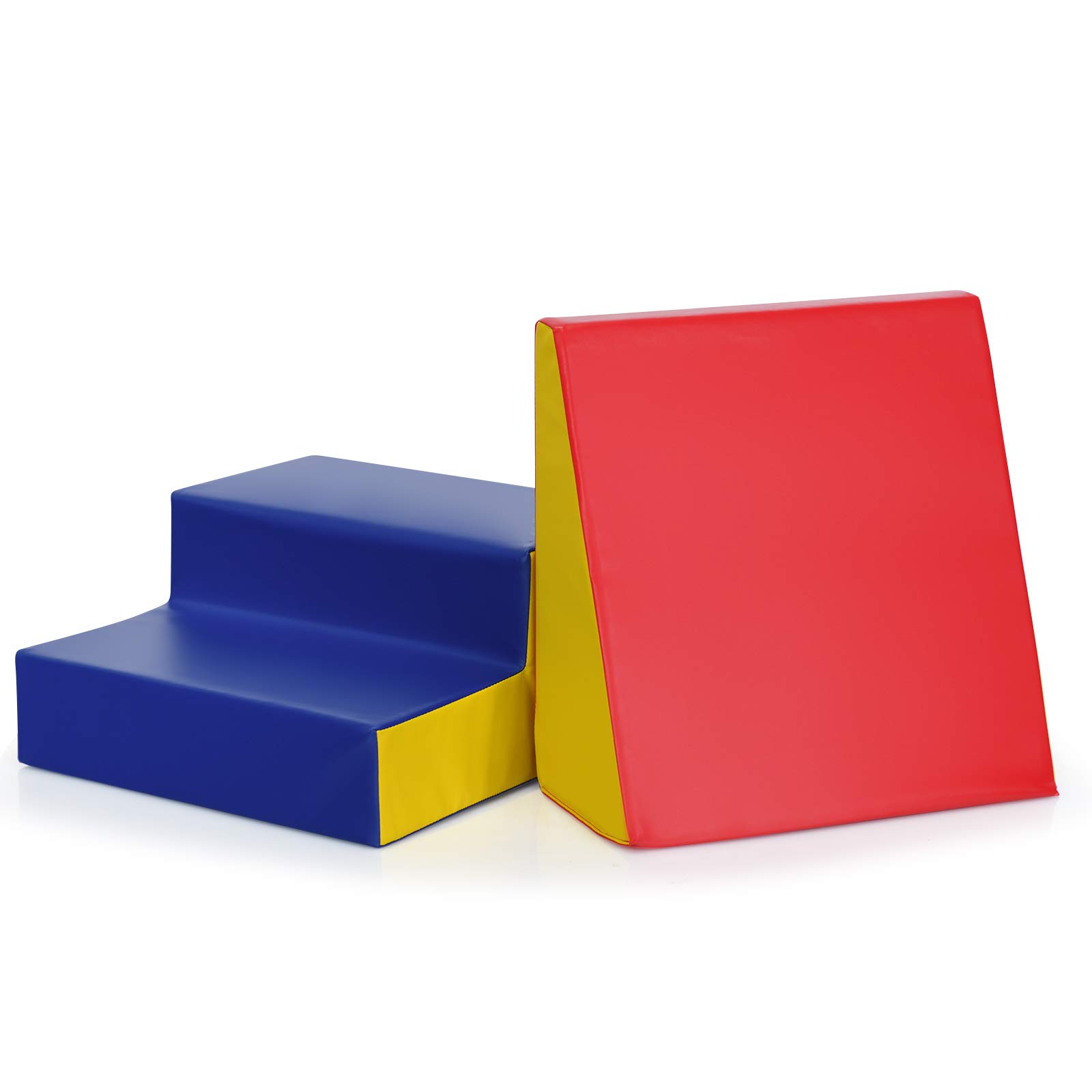 GYMAX Juego de 2 Piezas de Construcción Blanda, Bloques de Construcción de Espuma para Niños para Jugar y Escalar, Bloques Grandes de Espuma Multicolor para Casa, Jardín de Infancia (Amarillo+Rojo)