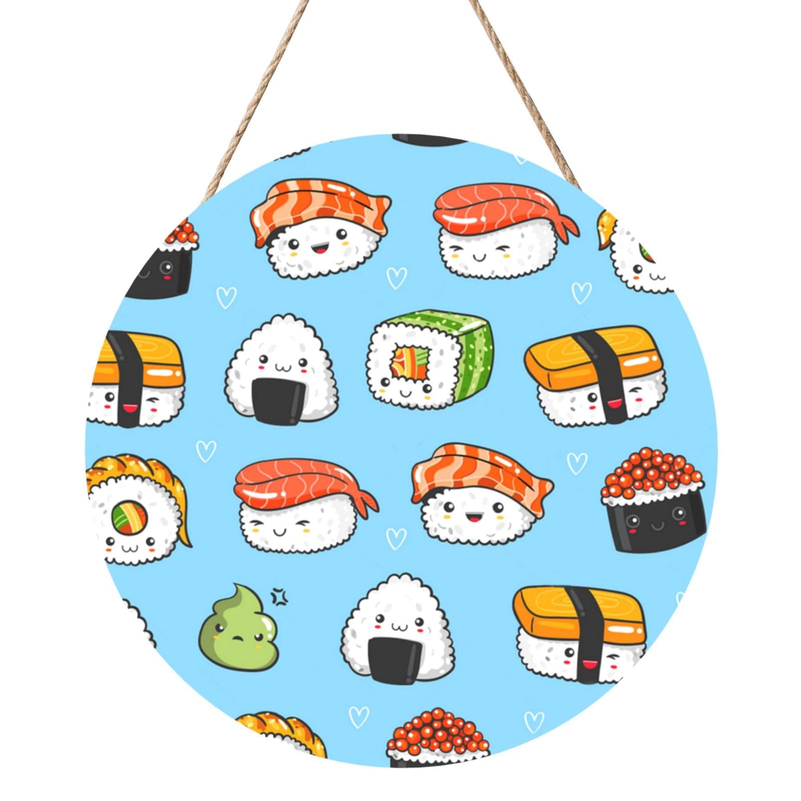 InOmak Sushi And Sashimi, Round Wood Panel Painting 12 in, Wall Hanging Painting For Home