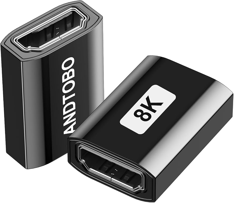 ANDTOBO HDMI Coupler 2 Pack,8K@60Hz HDMI 2.1 Female to Female Connector,HDMI Extension Adapter 3D 4K@240Hz Extender Compatible with Roku Stick, HDTV, Chromecast HDMI Cable Laptop PC - Black