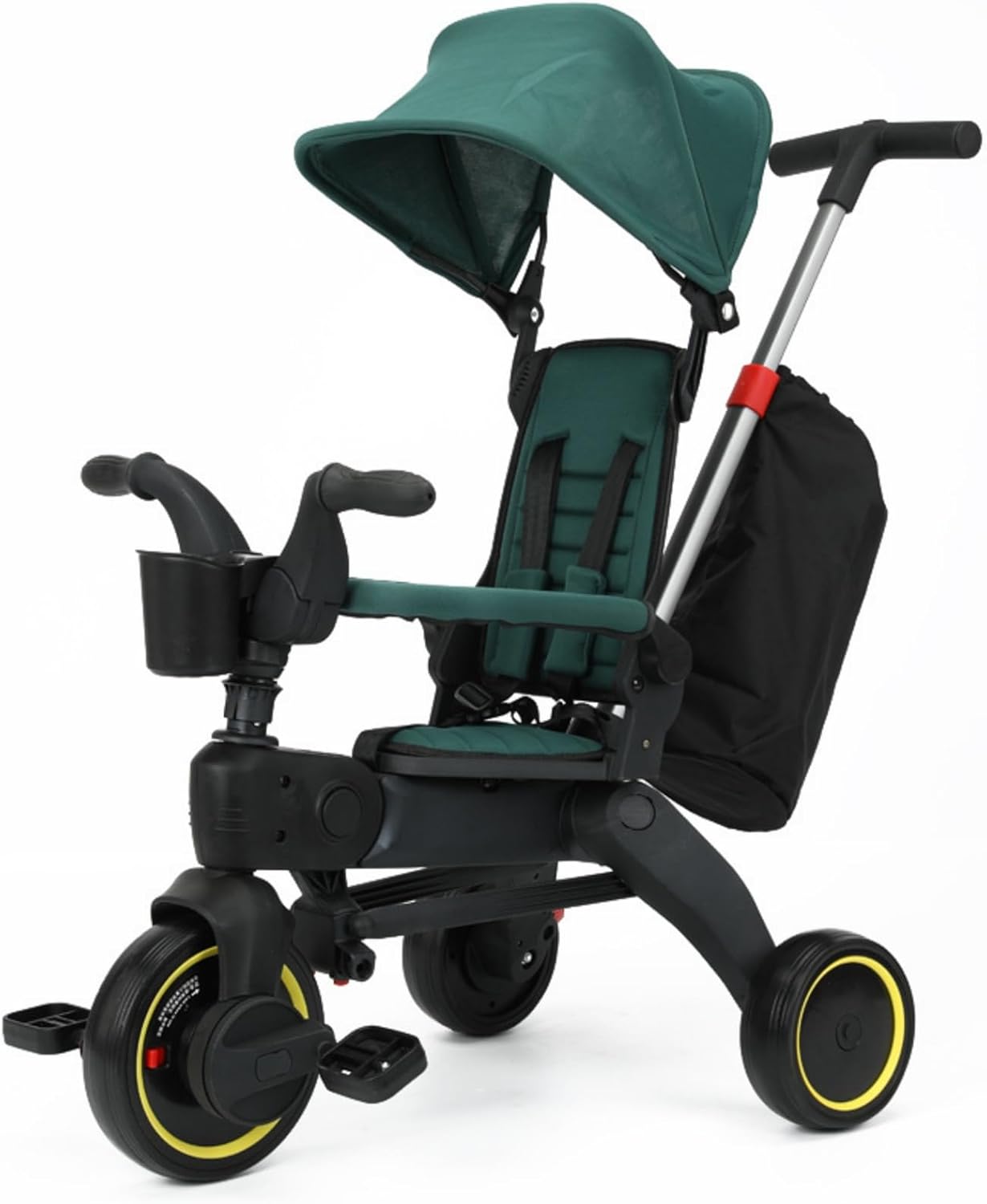TVT子供用三輪車 4in1新色子供用三輪車1-6歳折りたたみ式ベビーカー多機能デザイン：日よけ、ガードレール、水筒ホルダー、手で押