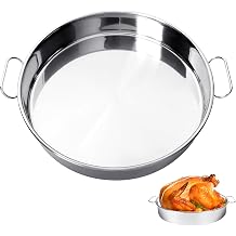 13 3/8 Inch Stainless Steel Deep Drip Pan, Chicken Roasting Pans for Big Green Egg Grills & Smokers, Round Baking Pan & Cake Pan & Pizza Pan for Oven and Other Kamado Grills