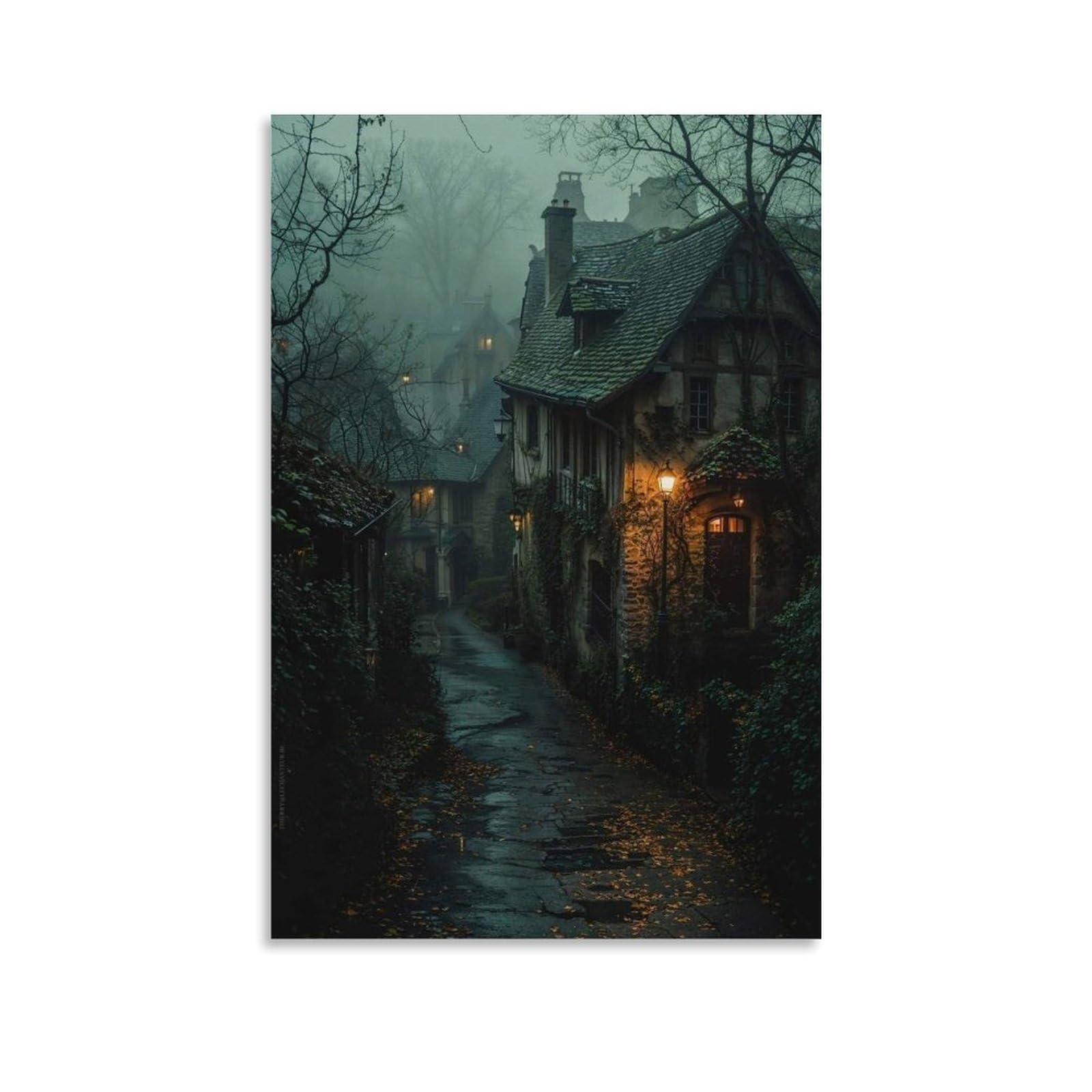 Jueuryywrry Unframe-Style Gothic Mystery The Foggy Castle Poster Wall Art Aesthetic Cover Poster Design Painting For Living Room Bed Room 08X12inch(20X30cm)