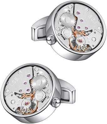 Steampunk Cufflinks Real Working Silver Gold Watch Movement Cuff Links Gear Cufflink