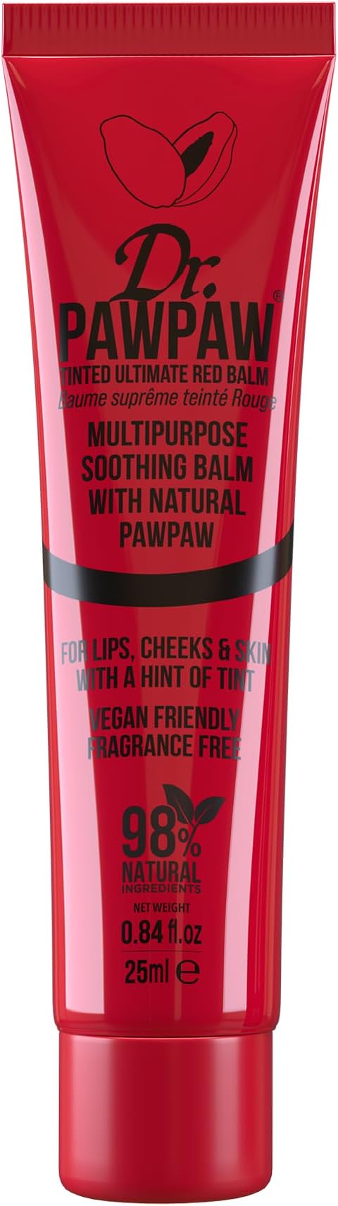 Dr, PawPaw Multipurpose Soothing Tinted Balm - Lip Balm for Lips, Cheeks, Eyes – Tinted Lip Balm - Lip Moisturizer with Pawpaw - Ultimated Red - 25ml