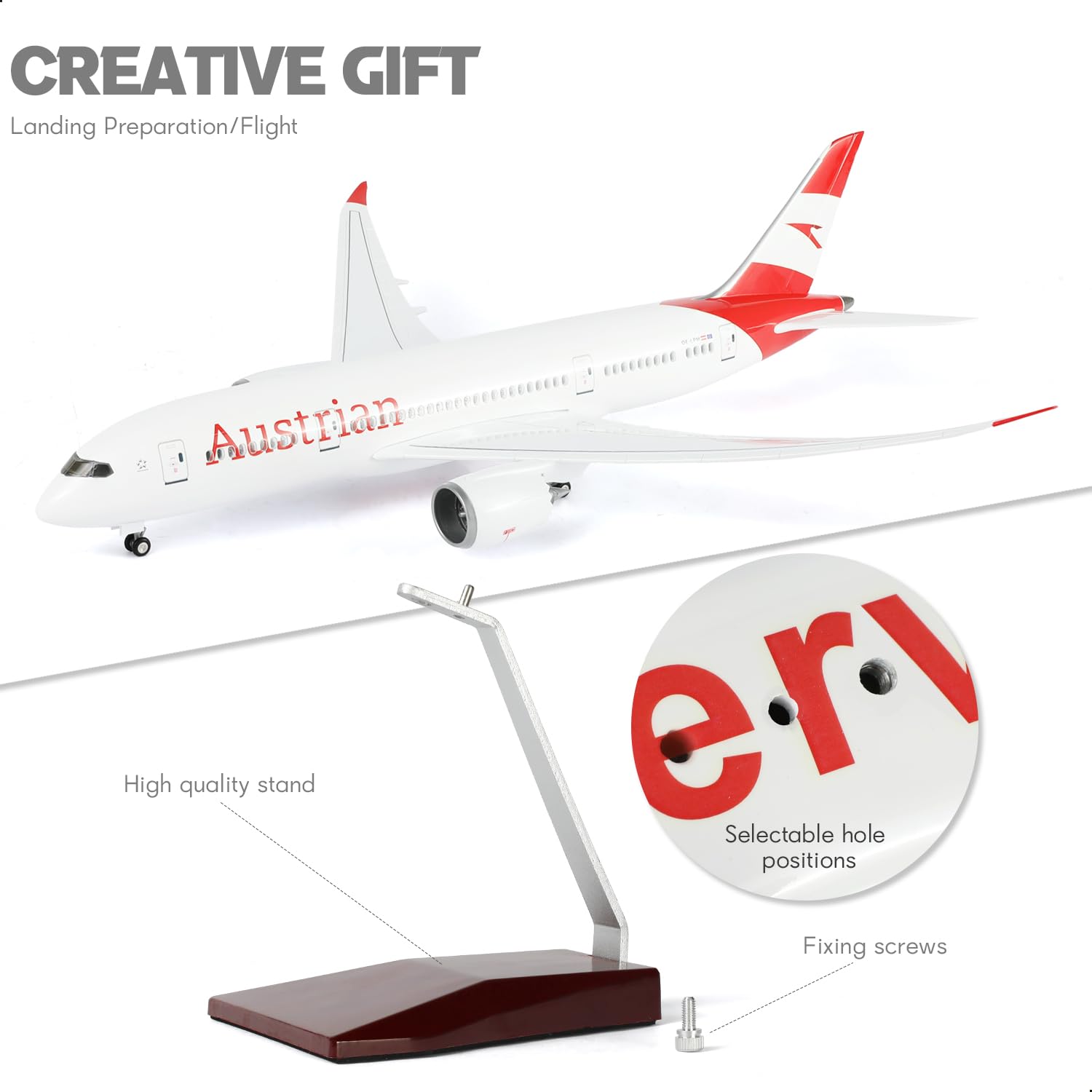1/130 Austria 787 model samolotu ze stojakiem (długość 43 cm) do Boeinga 787, model samolotu z żywicy dla dorosłych, prezent dla entuzjastów lotnictwa, dekoracja do domu lub biura