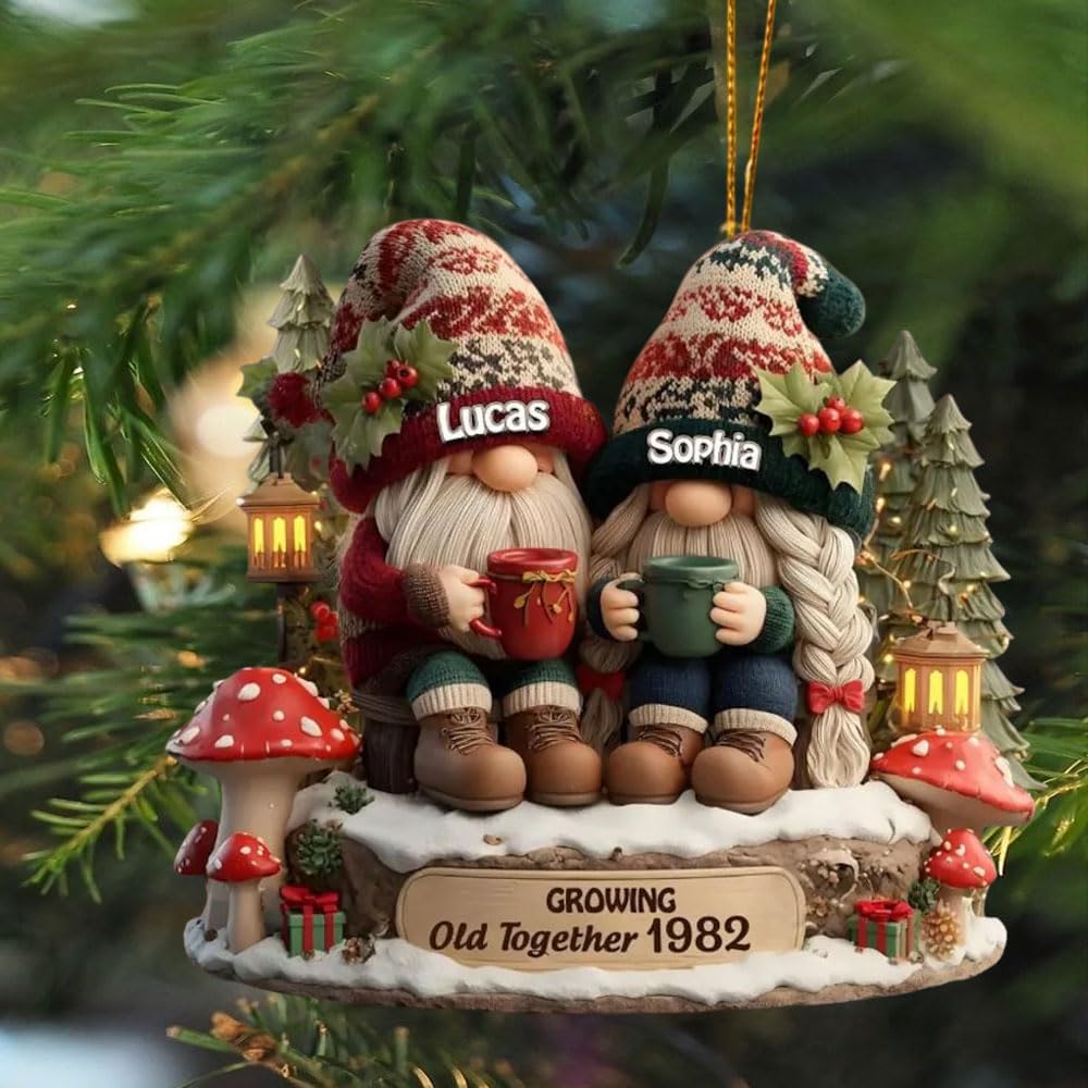 Personalized Gnome Couple Ornament 2025, Custom Christmas Decoration for Married, Engaged or Grandparent Gift, Growing Old Together Anniversary Keepsake1 - Image 3