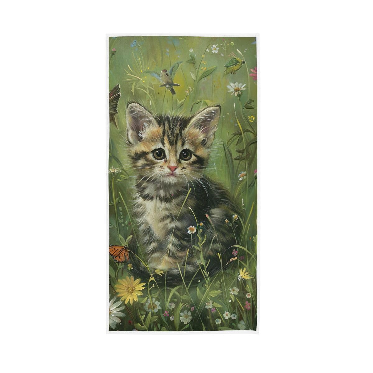 HUYGD Cute Kitten Sits in Grass Hand Towel, Multipurpose Lightweight Towels for Bathroom, Gym, Hotel, Spa 15 x 30 Inches