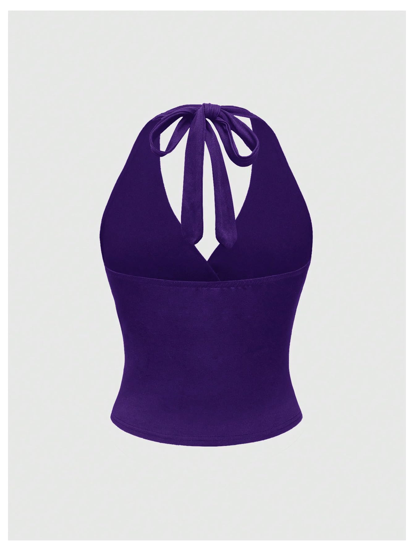 WDIRARA Women's Leopard Print Ruched Halter Crop Tops V Neck Tie Back Sleeveless Slim Fit Cami Tops