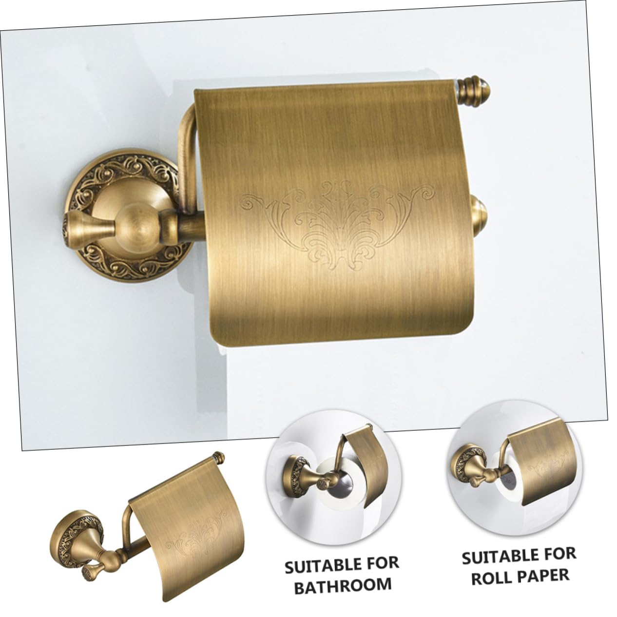 Tofficu Portarrollos de Papel Higiénico de Pared en Cobre Dorado, Soporte Resistente para Baño del Hogar y Hotel, Diseño Simple y Elegante