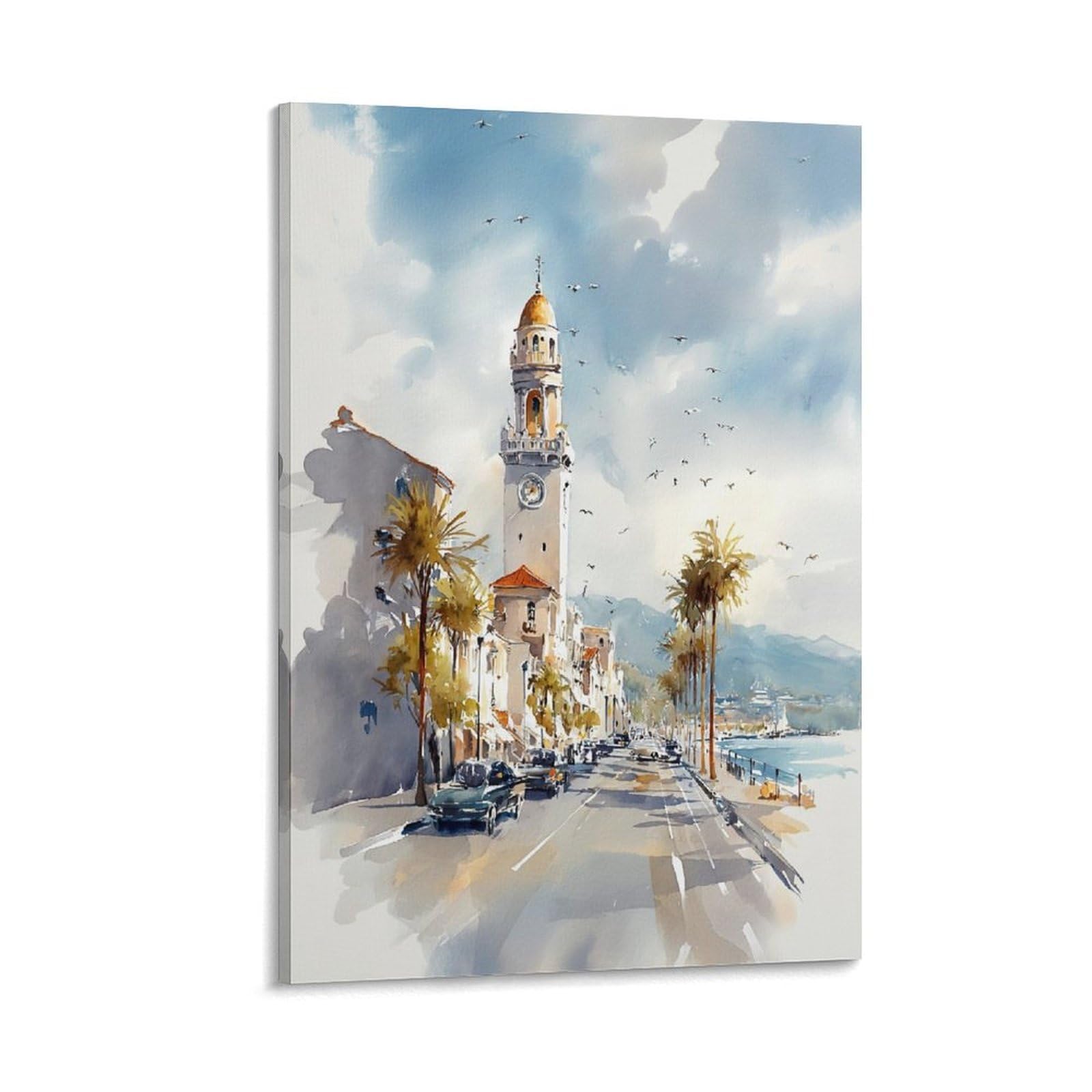 LCYNNH Charleston Watercolor Painting Coastal City Art Print 16x24inch(40x60cm) Print Home Bedroom Office Living Room Decor Canvas