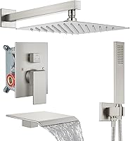 Vista 19 de Midanya Sistema de Ducha con Caño de Bañera, Juego de Grifería de Ducha para Bañera con Cabezal de Lluvia Cuadrado y Rociador de Mano Montaje