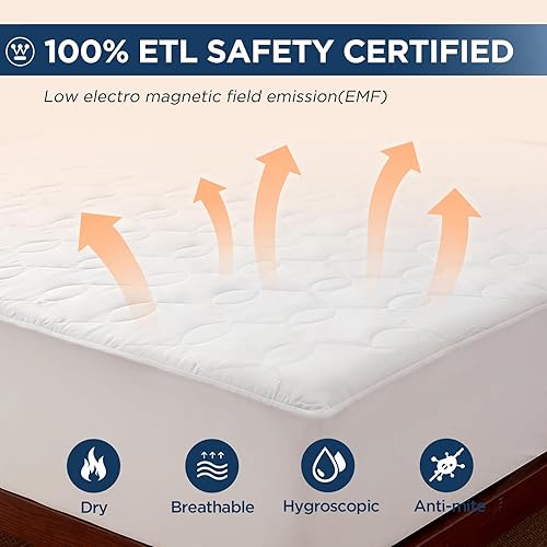 Miniatura 8 de Westinghouse Protector de colchón térmico tamaño individual de 39 x 75 pulgadas, calentador de cama eléctrico con 10 ajustes de calor, apagado