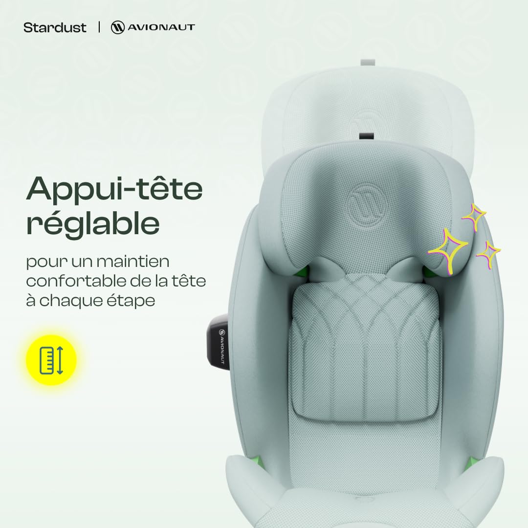Avionaut Stardust 360° testé par ADAC, Siège auto enfant pivotant Groupe 1/2/3 61-150 cm | I-Size, installation dos et face à la route, inclinable, respirant – de la naissance à 12 ans