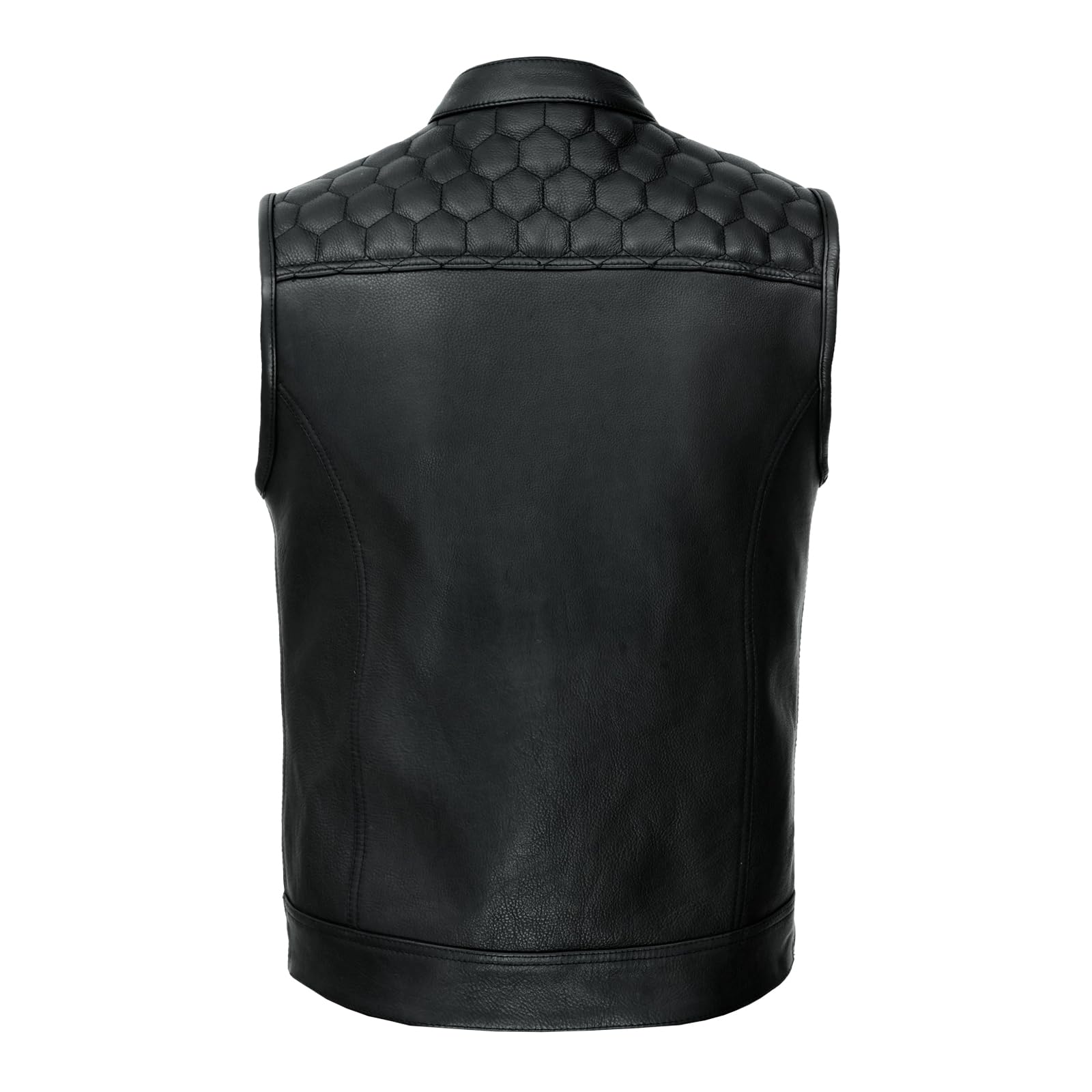 Leatherick Honeycomb SOA Style Motorradweste aus echtem Leder für Herren – Schwarz Verdeckte Bikerweste mit weichem Polyesterfutter