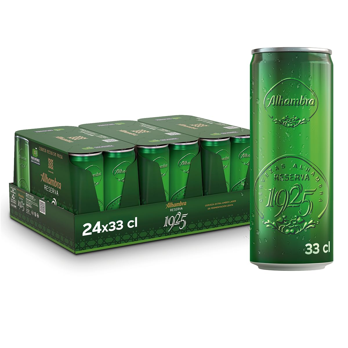Alhambra Reserva 1925, Pack 24 Latas x 33cl, Cerveza Extra de Fermentación Lenta, 6.4% Alcohol