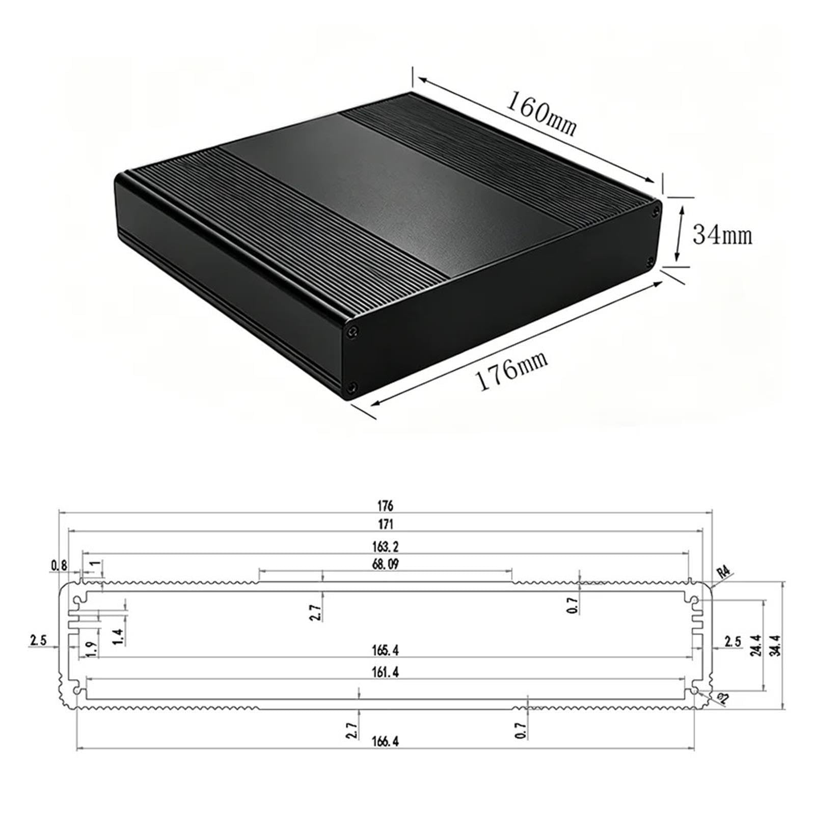 176×160×34 mm wasserdichtes Aluminiumgehäuse