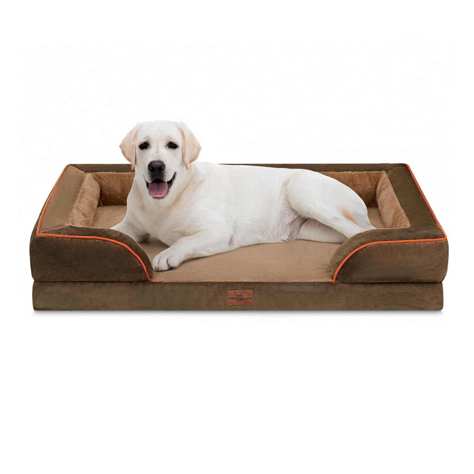 Orthopedic Dog Bed for Extra Large Dogs 45x35 Inch, Waterproof Supportive Egg Crate Foam XL Pet Bed with Removable Bolsters, Dog Couch with Washable Cover & Non-Slip Bottom, Brown
