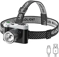 Lanterna de Cabeça LED Recarregável com Zoom Ajustável Foco Regulagem de Inclinação até 90 Graus Fita Ajustavel Ciclismo Pesca Bike Caminhada Acampamento Corrida