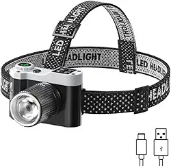 Lanterna de Cabeça LED Recarregável com Zoom Ajustável Foco Regulagem de Inclinação até 90 Graus Fita Ajustavel Ciclismo Pesca Bike Caminhada Acampamento Corrida