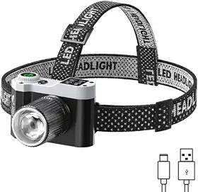 Lanterna de Cabeça LED Recarregável com Zoom Ajustável Foco Regulagem de Inclinação até 90 Graus Fita Ajustavel Ciclismo Pesca Bike Caminhada Acampamento Corrida