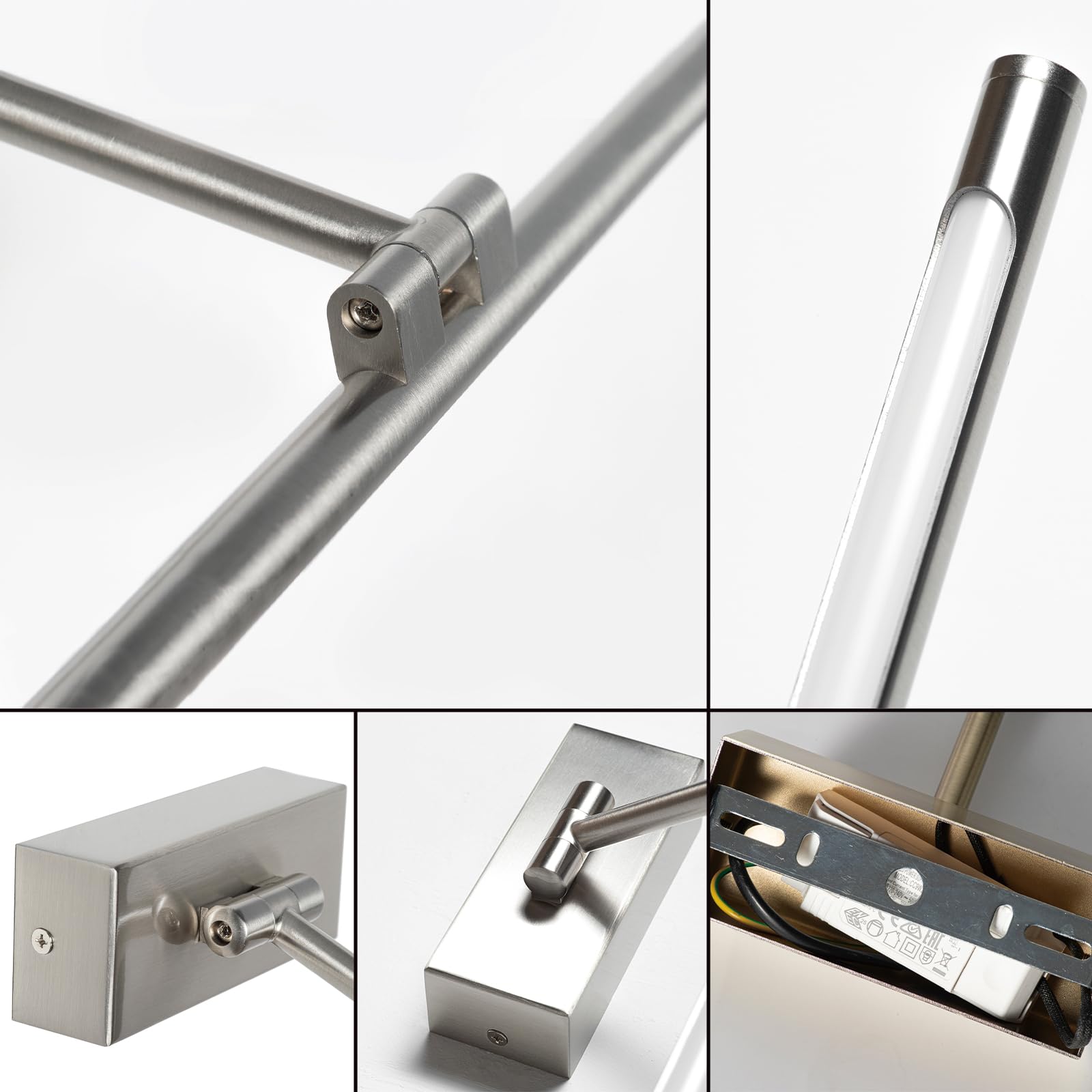 Alpinaluz Aplique LED para Cuadros y Espejos 48 cm 10W Luz Blanca Cálida 2700K Brazo Articulado Orientable Diseño Lineal Aluminio Acabado Níquel Cepillado Montaje en Pared