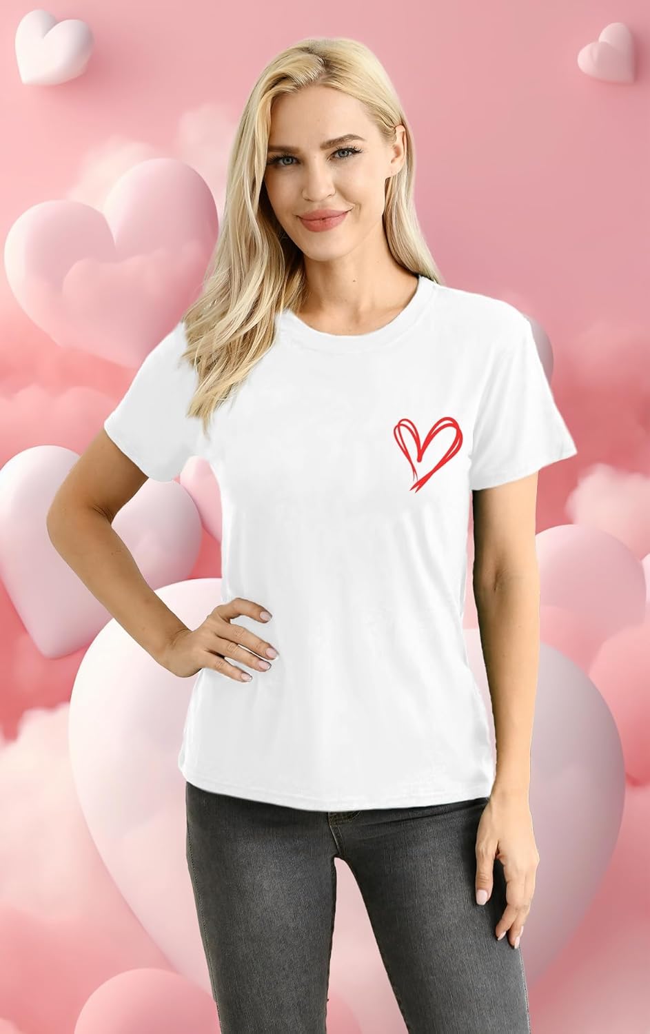 Valentines Day Shirt for Women Love Heart Printed T-Shirts Casual Summer Tee Tops - Image 2