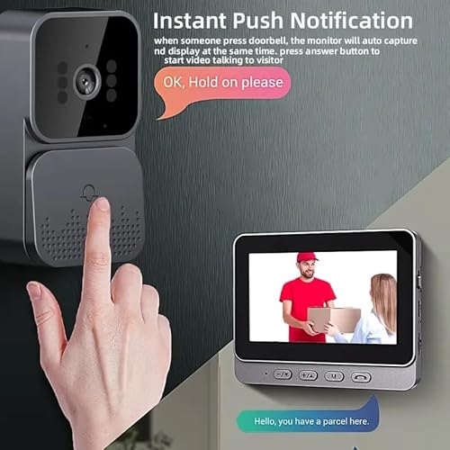 Bild 4 - Drahtlose Video Türklingel mit Kamera, Funkklingel mit 4,3 Zoll Bildschirm, 2.4G Bluetooth Verbindung, Nachtsicht, 70° HD Kamera Gegensprechanlage, Automatische Foto-/Videoaufnahme, Unterstützt SD