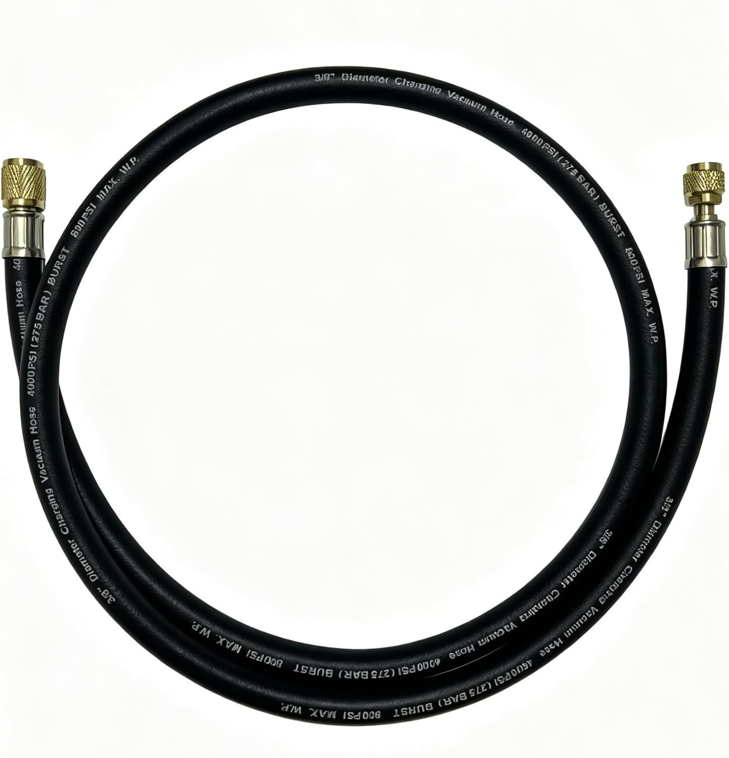 3/8" HV1S Heavy Duty HVAC Vacuum Hose, 5 Ft, 3/8" to 1/4" SAE Fittings, 800 PSI Working Pressure, 4000 PSI Burst, High-Flow Refrigerant Charging & Recovery Hose