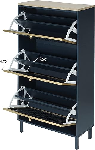 Miniatura 6 de Armario de zapatos de metal con 3 cajones abatibles, armario de almacenamiento de zapatos de entrada con puerta abatible y patas de metal, moderno