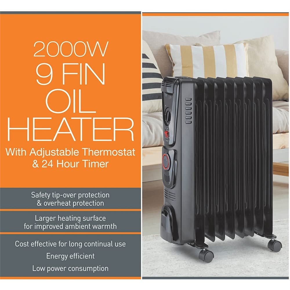 Arlec 2000W 9 Fin Oil Heater with Adjustable Thermostat and 24 hr Timer -  OCH209TBK: Heating: Amazon.com.au