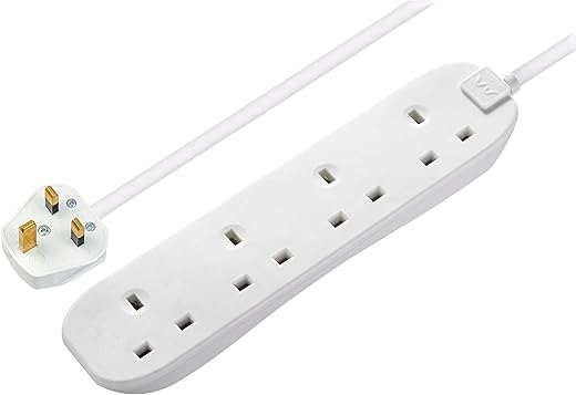 Masterplug Four Socket Extension Lead, 5 Metre Cable, Unswitched, 4-Way Plug Extension Cable, Power Strip, Basic Power, White, 13A, 4G, 5m, BFG5N