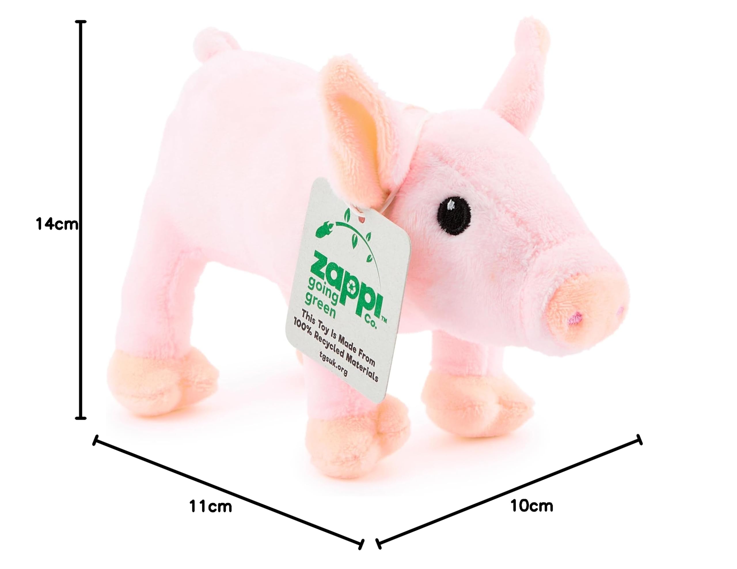 Zappi Co Peluche de Cerdito 100% Reciclado (14cm de Largo) Colección de Animales Suaves, acogedores y ecológicos para el Primer niño recién Nacido
