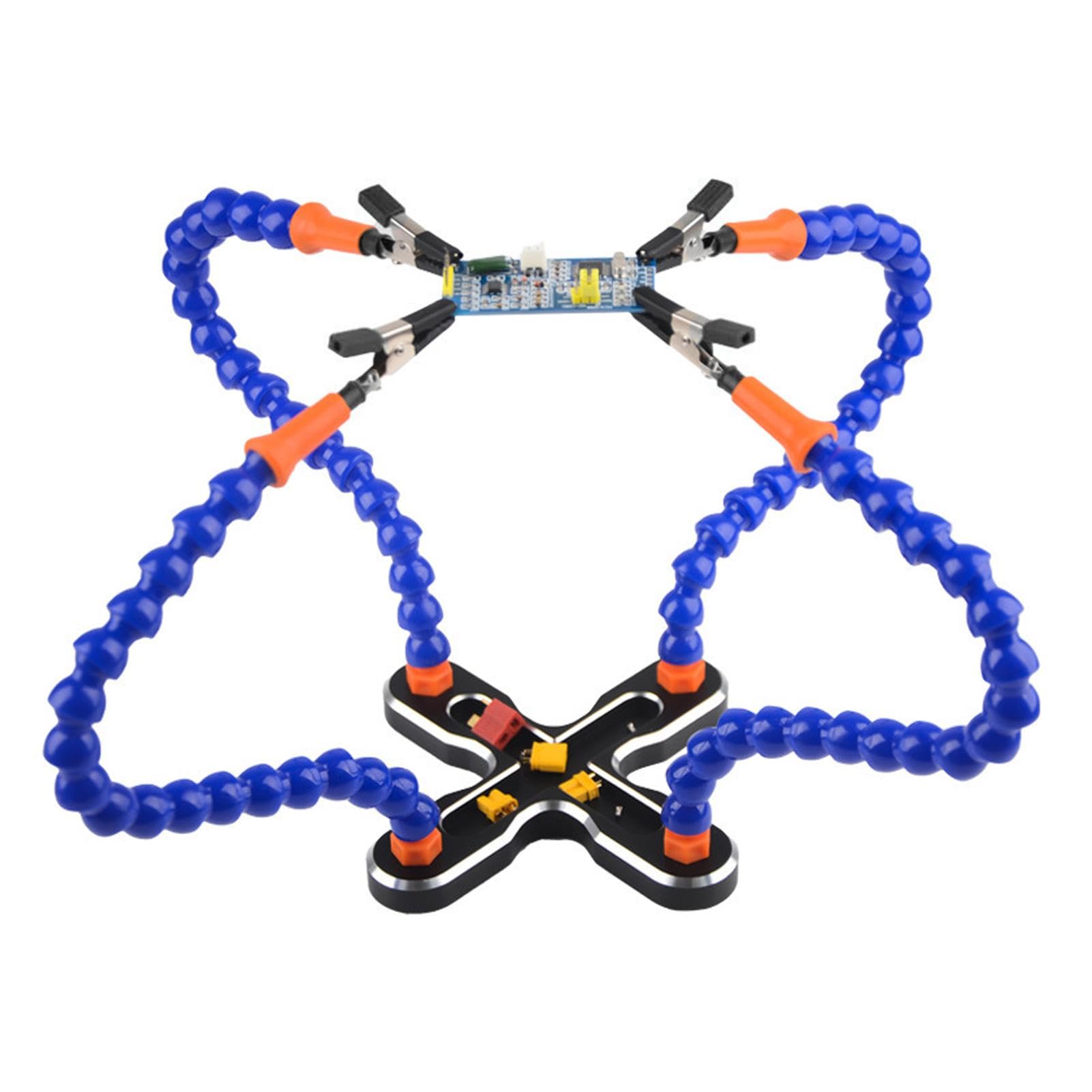 Soldering Third Hand Tool | 4 Arms Helping Hands Work Stations | Non-Slip Base, Circuit Board Holder with Alligator Clips for Electronics, Crafts, Workshop