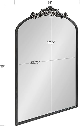 Miniatura 5 de Kate and Laurel - Espejo tradicional en arco Arendahl, 24 x 36 pulgadas, negro antiguo, inspiración barroca, decoración de pared
