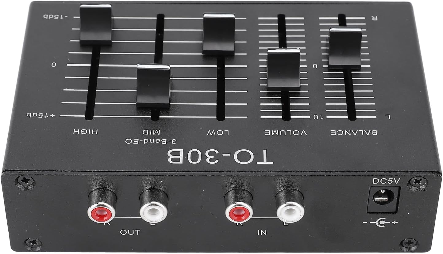 Keenso Stereo EQ Equalizer 3 Band Audio Equalizer Preamp with Isolated Power Supply for Electronics Turntables Guitars Sound Cards
