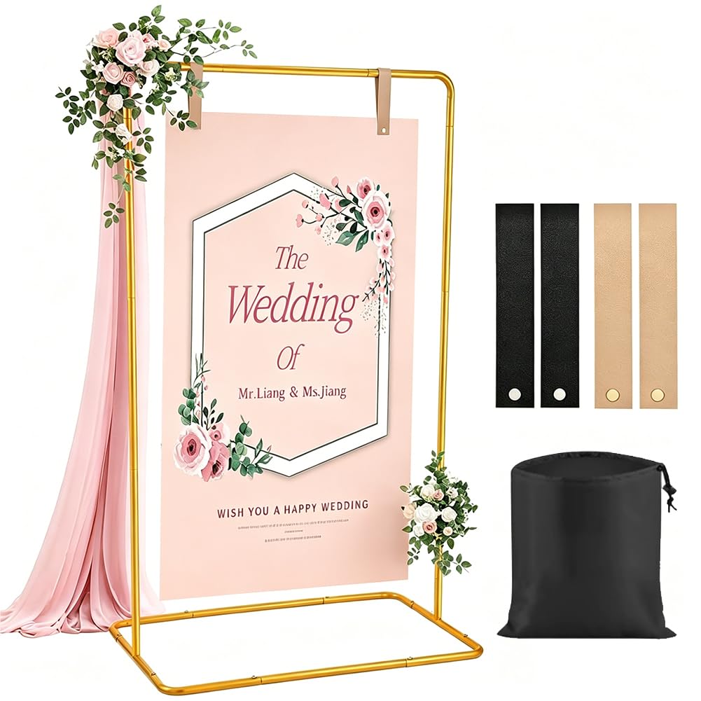 173 x 80 cm - Support de plaque de bienvenue pour mariage, support de plaque de mariage avec 4 sangles en cuir, arche de mariage, support de fond pour panneaux de mariage, support publicitaire, arche