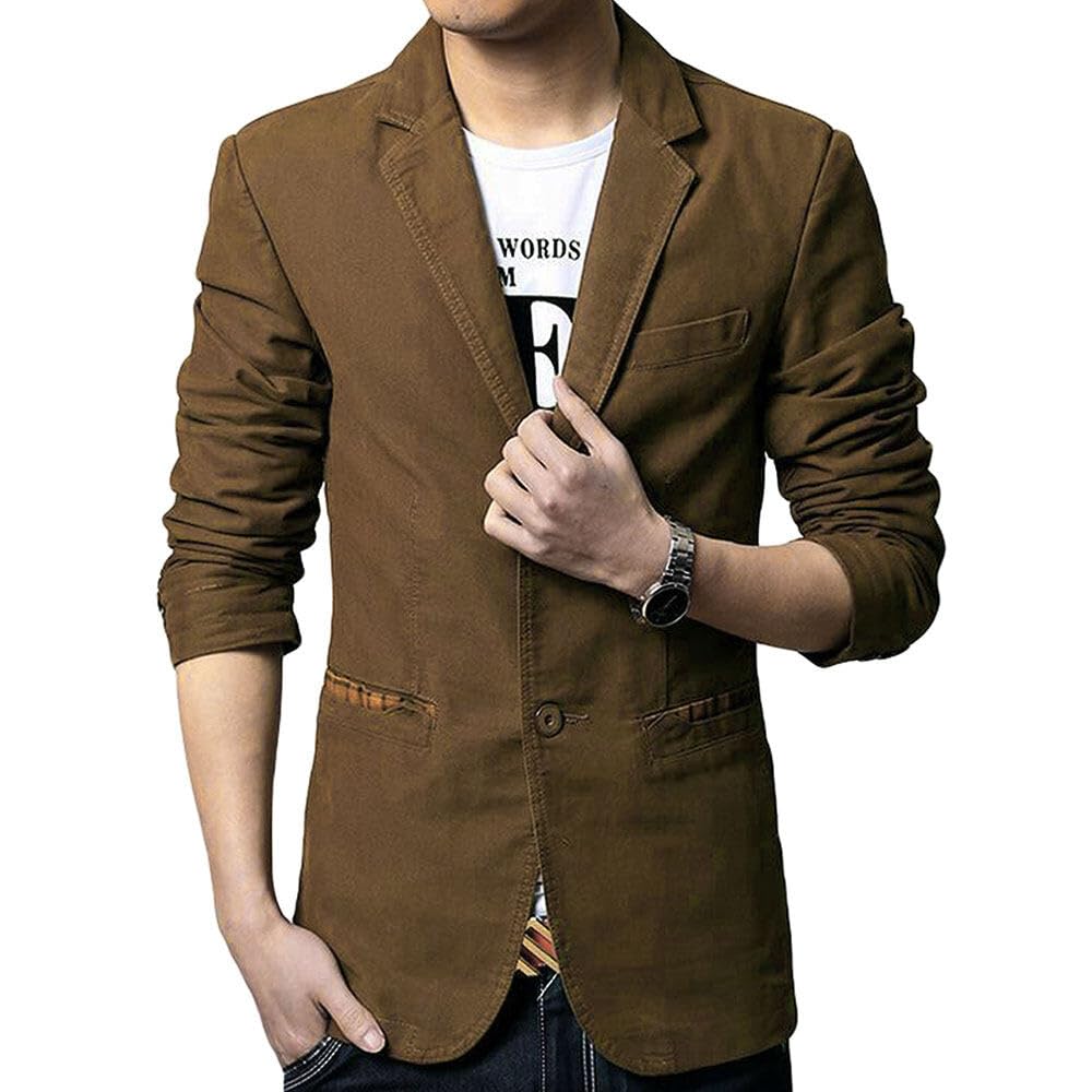 Allthemen Blazer da Uomo Casual Giacca Slim Fit Giacche in Cotone Monopetto a Due Bottoni Blazer Elegante Tinta Unita