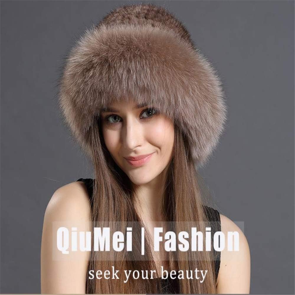 Gorro De Punto para Mujer Sombrero De Piel De Visón De Invierno Piel De Zorro Real Mullido Sombreros De Invierno De Acrílico Suave Y Cálido Sombrero De Piel Millinery,A