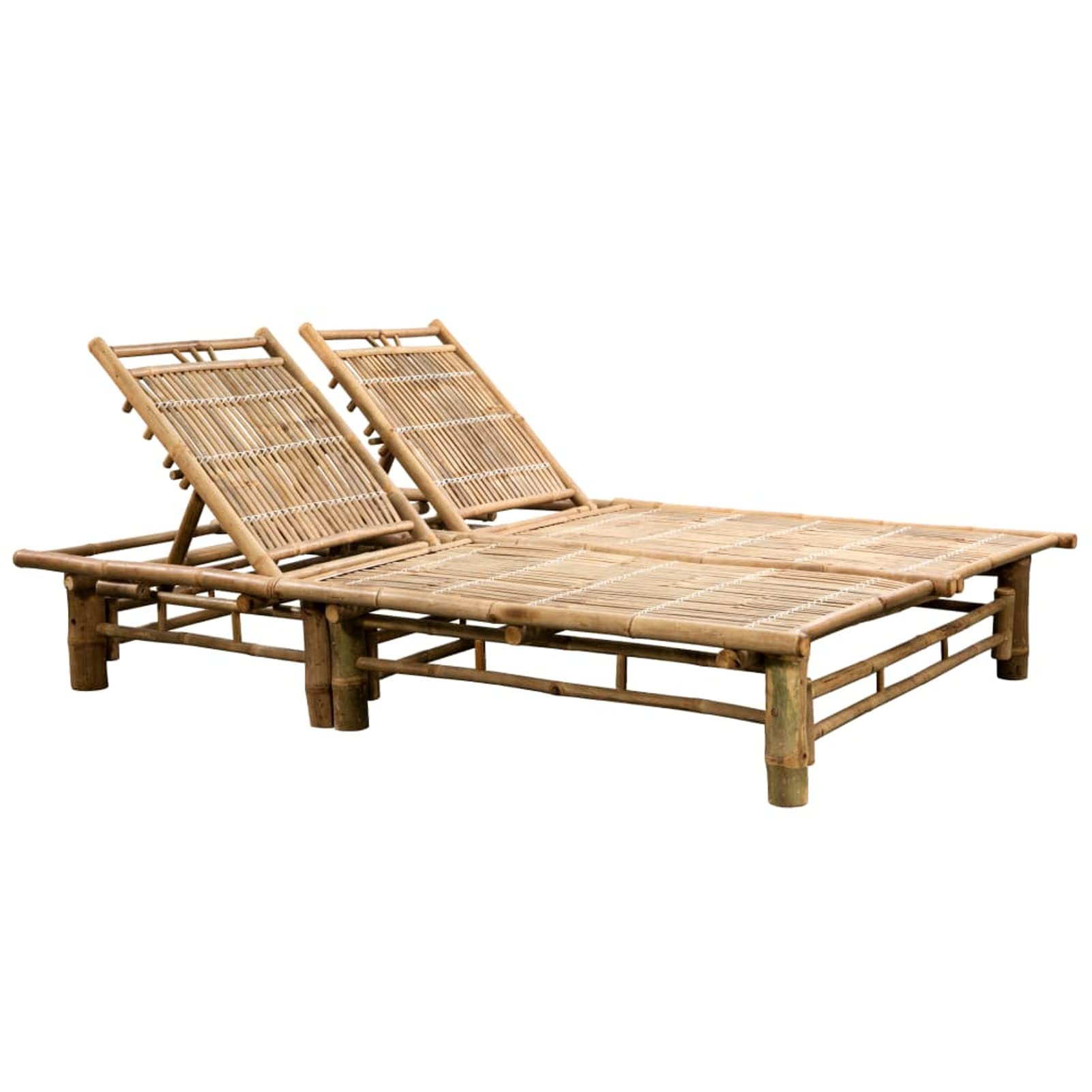 Homgoday Chaise Longue pour 2 Personnes avec Coussins Bambou, Bain de Soleil de Jardin Dossier Réglable, Lit de Camping Transat de Relax pour Plage, Extérieur, Balcon, Terrasse D