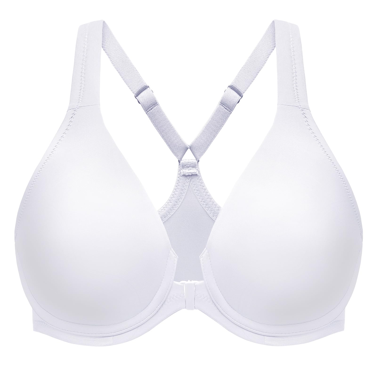 Meleneca Women's White Racerback Front Fastening Bras Plunge Unlined Full Coverage Seamless Underwire Bra 44F